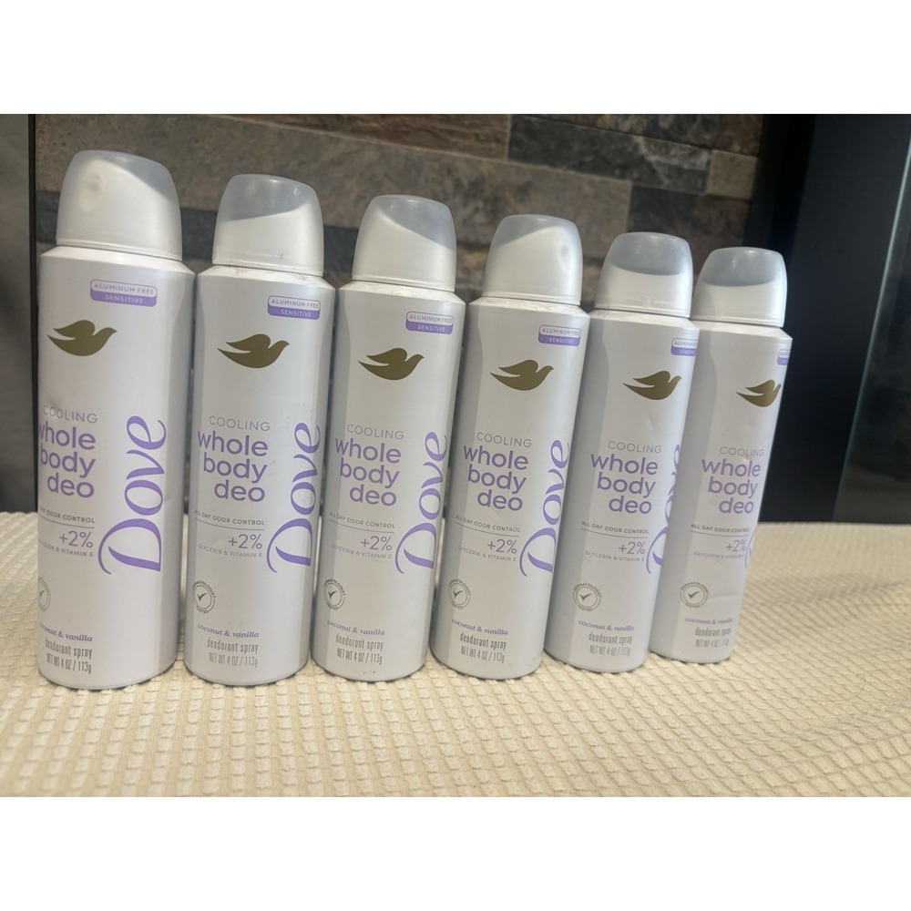 Lot of SIX, Dove Cooling Whole Body Deodorant Spray, Coconut & Vanilla 4 oz/ea